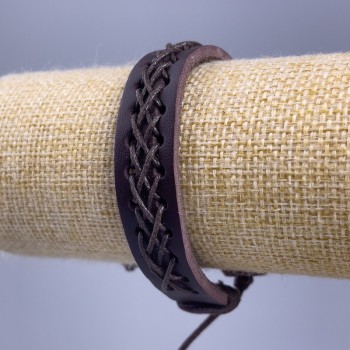 Bracelet, length 18-25 cm, thickness 14 mm, eco-leather, brown color, with a drawstring closure