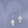 White mother-of-pearl cross earrings, 10×15 mm diameter, 36 mm long