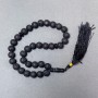 Lava Bead Mala with Natural Stone, Smooth Beads, 12 mm Diameter, 33 Beads, with Shungite Inlays