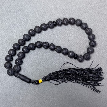 Lava Stone Mala Beads with Shungite Inserts, 33 Beads, 10 mm Diameter