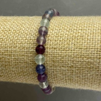 Fluorite Bracelet, Natural Stone, Smooth Beads, 6 mm Diameter, 18 cm Length (Stretch)
