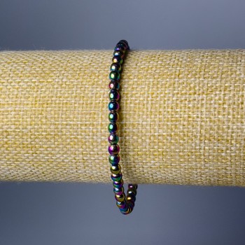 Hematite bracelet with smooth beads, 4 mm diameter ±, length 18 cm (stretch) with a 'petrol' tint