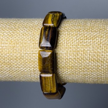 Tiger's Eye Bracelet natural stone rectangular link, 13x18 mm, length 18 cm (stretch)