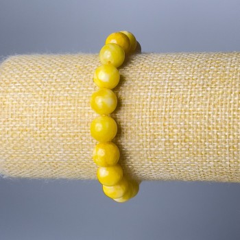 Bracelet with Smooth Yellow Jadeite Beads, 10mm Diameter, 18cm Length (Stretch)