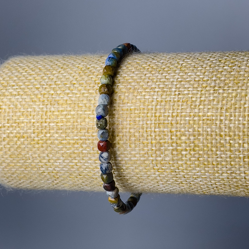 Sodalite Bracelet with Natural Stone, Faceted Cubes, 4 mm Diameter, 18 cm Length (Stretch)