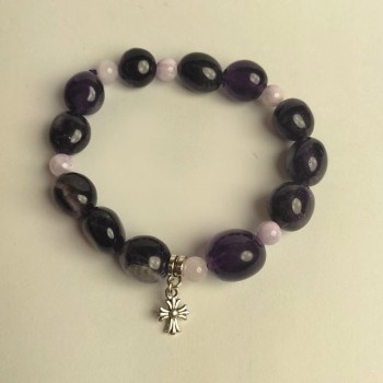 Amethyst bracelet, natural stone, faceted beads, diameter 9×11 mm ±, length 18 cm (stretch) with inserts