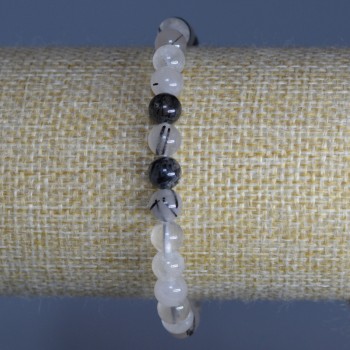 Rutilated Quartz Hairy Bracelet — natural stone, smooth beads, 6.5 mm diameter, 18 cm length (stretch)