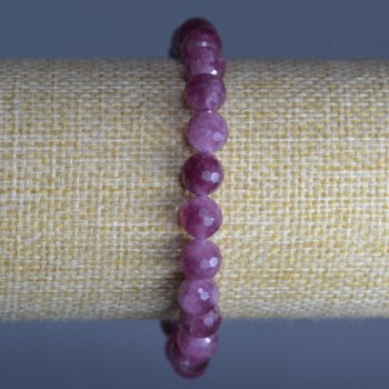 Rubellite Tourmaline Bracelet, natural stone, faceted bead, 8 mm+/- diameter, 18 cm length (stretch)