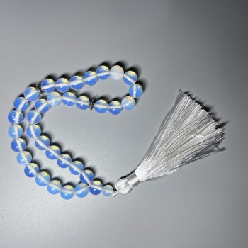 Moonstone mala beads, smooth beads, 8 mm diameter, 33 beads, with metal inlays