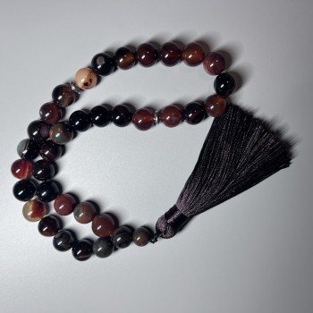 Carnelian Beads with Natural Stone, Smooth Round Beads, 12 mm Diameter, 33 Beads, with Metal Inlays