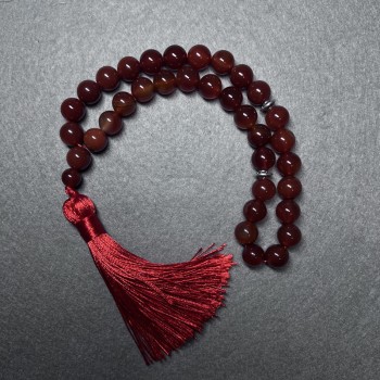 Carnelian natural stone prayer beads, smooth round beads, diameter 10 mm ±, 33 beads, with metal inserts