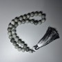 Labradorite prayer beads with natural stone, smooth beads, diameter about 10.5 mm, 33 beads, with metal inlays