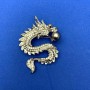Dragon Brooch in Silver Metal, White Crystals, Gray Bead, 45x64mm