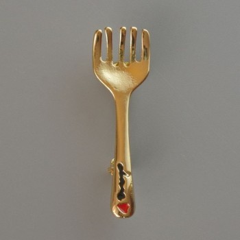 Brooch Fork white and black enamel gold-tone metal 11x36mm