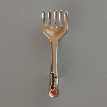 Fork-shaped Brooch with White and Black Enamel on Silver-Tone Metal 11×36 mm