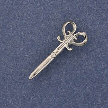 Brooch 'Scissors' with white crystal, silver-colored metal 15x34mm