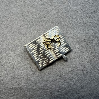 Brooch 'Book with Glasses' light gray enamel and golden enamel, silver metal 35x26mm