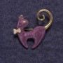 Brooch Kitty Purple Mother-of-Pearl, Golden Metal 37x38mm