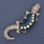 Lizard Brooch with Blue Aquarium Effect, White and Pink Rhinestones, Silver-Tone Metal 24x71 mm