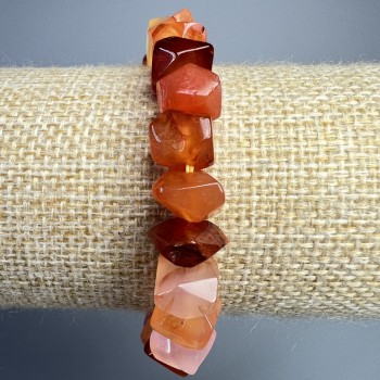 Orange Botswana Agate Bracelet - natural stone, faceted rondelle, diameter 10x7 mm, length 18 cm +/- (stretch)