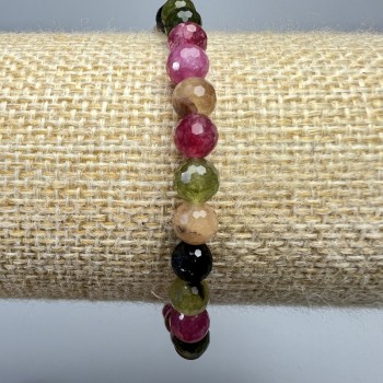 Bracelet made of natural tourmaline, faceted bead, 6 mm diameter, 18 cm length +/- (stretch)