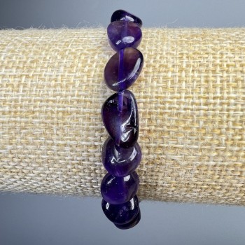 Natural Amethyst Bracelet with Faceted Beads, 9x11 mm Diameter, 18 cm Length (Stretch)