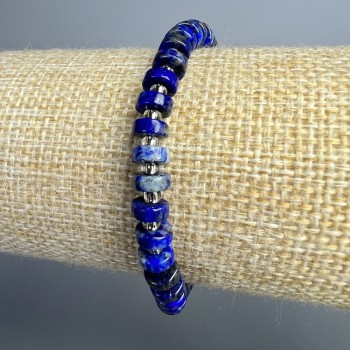 Bracelet made of natural azurite discs, diameter 6×2.5 mm, length 18 cm ± (stretch) with beads