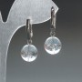 Earrings with Mountain Crystal natural stone smooth bead, 12.5 mm diameter, English clasp, 33 mm length