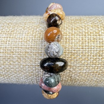 Jasper bracelet with natural stone, large faceted beads, diameter 12×7 mm, length 18 cm ± (stretch)