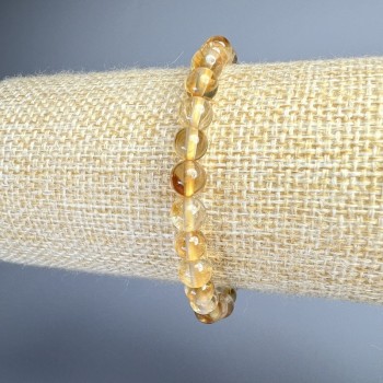 Citrine bracelet, natural stone, smooth beads, 8 mm diameter, 18 cm length (stretch)
