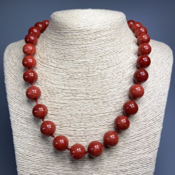 Imitation Red Jasper Necklace — smooth beads, 14 mm diameter, 51 cm length