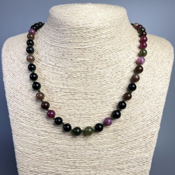 Tourmaline Necklace with Natural Stone, Smooth Beads, 8 mm Diameter, 50 cm Length