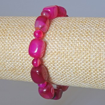 Raspberry Agate Bracelet, natural stone with bar-shaped beads 9×12 mm and smooth 6 mm beads, length 18 cm +/- (stretch)