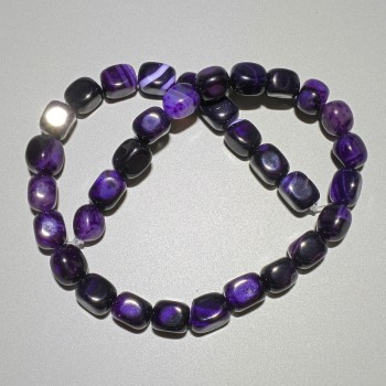 Purple agate beads, natural stone brick-shaped, 9×12 mm, 38 cm long on beading thread