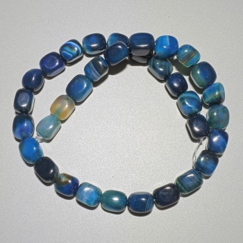 Blue agate beads, natural stone, rectangular bar shape, 9×12 mm, 38 cm long on thread