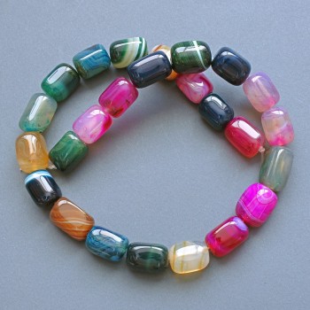 Agate Beads, Multicolor Natural Stone Bars, 11x15 mm, 38 cm Length on Beading Wire