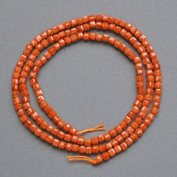 Beads Aventurine Golden Sand (Synthetic) Faceted Cube, 2mm diameter, 37cm length on thread