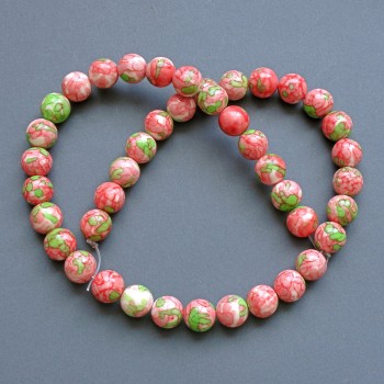 Beads 'Variscite' (synthetic acrylic) pink, white and green smooth round beads, diameter 8.5 mm, length 40 cm on thread