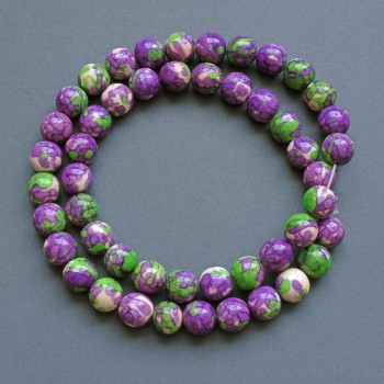 Beads 'Variscite' (artificial acrylic) purple, white and green smooth round beads, 8.5 mm in diameter, about 40 cm long on beading thread