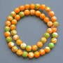 Variscite Beads (synthetic acrylic) green, orange, and white smooth round beads, 8.5 mm diameter, 39 cm length on beading thread