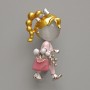 Brooch-pendant 'Girl' White cat's eye stone, pink and white enamel, silver metal 16x35mm