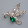 Brooch-pendant Hummingbird with green crystal, chameleon crystals, silver-tone metal 52x47mm