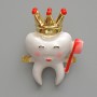 Brooch pendant Tooth with Crown in white, pink, and gold enamel, gold-tone metal 25×32 mm