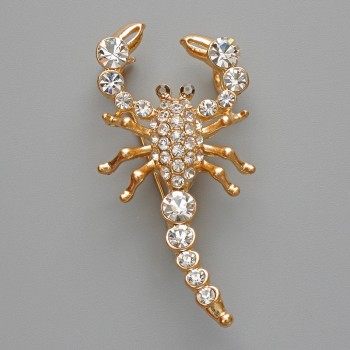 Scorpio Brooch Pendant with White Crystals, Gold-Tone Metal 28×54mm