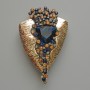 Accent Brooch-Pendant with Blue Crystal, Black, Blue and Yellow Rhinestones, Light-Gold Metal 41x65mm