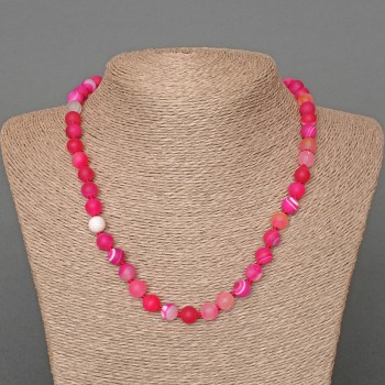 Raspberry agate necklace, matte natural stone, smooth bead, 8 mm diameter+-, 49 cm length+-