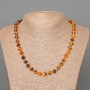 Tiger's Eye Necklace, natural stone, faceted diamond-cut beads, 8x8 mm diameter, 49 cm length, with seed beads