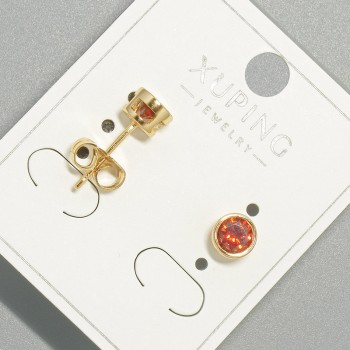 Xuping Stud Earrings with Red Crystal, Round Setting, 6mm Diameter, Yellow Gold Plated