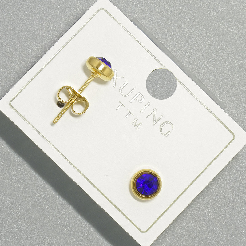 Xuping Stud Earrings with Blue Crystal, Diameter 6 mm ± 18K Gold Plating
