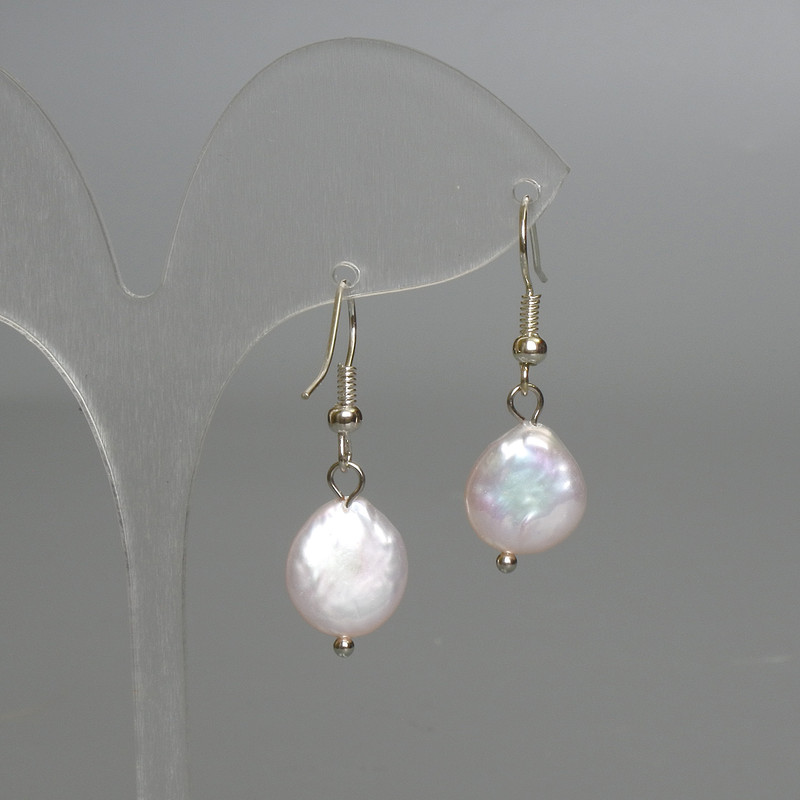 Baroque Pearl Earrings with Petrol Tint, diameter 11x13 mm, length 38 mm